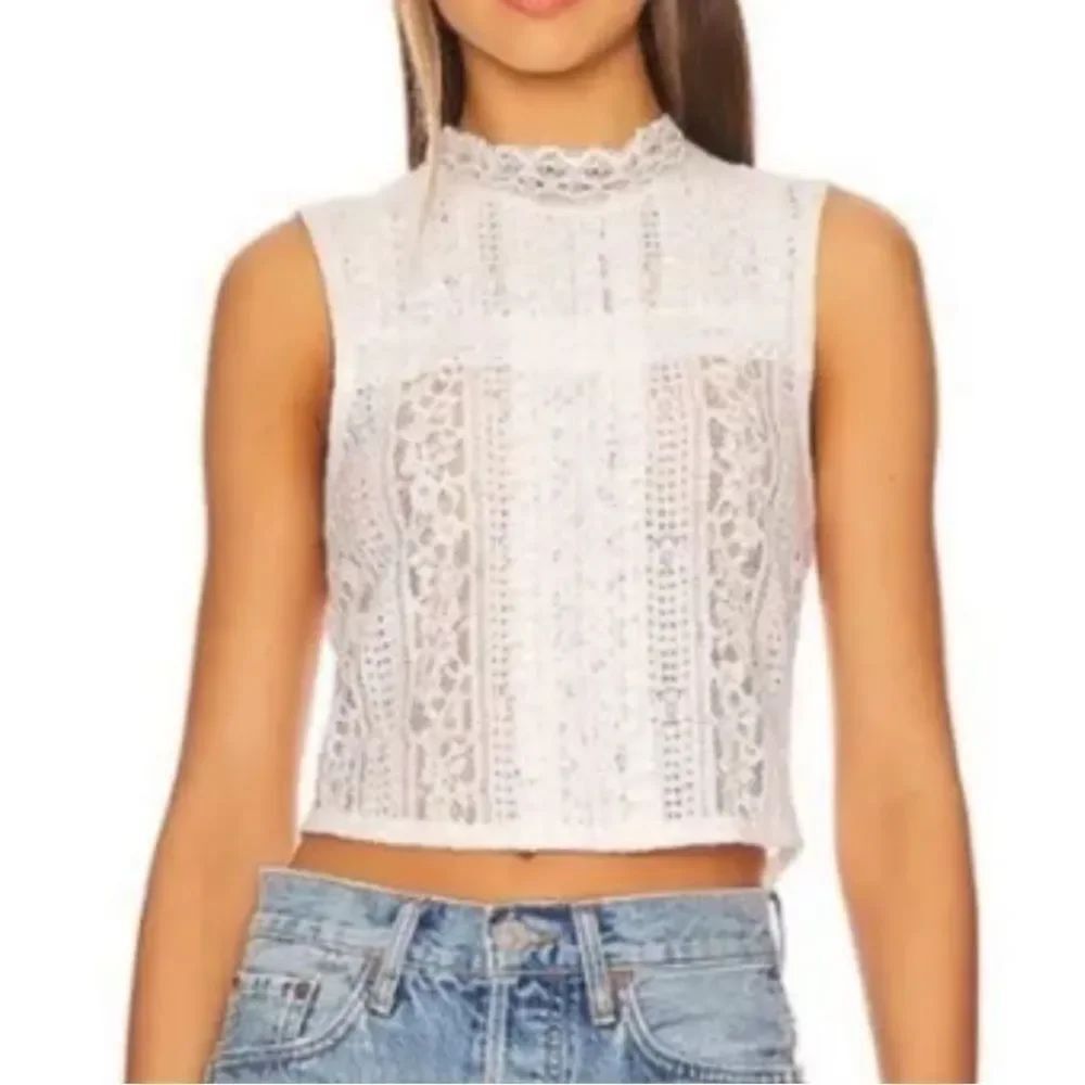 NWT Free People Tea Party White Lace Top Size M